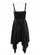 Vibrant Black Stretch Velvet Checkered Leather Straps On The Chest Gothic Style Irregular Sleeveless Dress