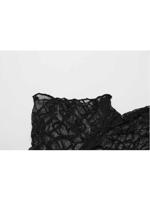 Sexy See Through Black Elastic Skull Mesh Shoulder Alloy Webbing Decoration Punk Style Daily Short Sleeved T-Shirt