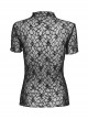 Sexy See Through Black Elastic Skull Mesh Shoulder Alloy Webbing Decoration Punk Style Daily Short Sleeved T-Shirt