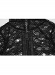Black Hooded Ripped Mesh Spliced With Cracked Leather Side Tabs And Studs Embellished Punk Style Long Sleeved Short Jacket