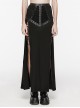 Black Sexy Side Slit Tie Front Center See Through Mesh Patchwork Punk Style Knitted Skirt