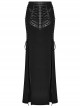 Black Sexy Side Slit Tie Front Center See Through Mesh Patchwork Punk Style Knitted Skirt