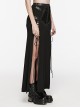 Black Sexy Side Slit Tie Front Center See Through Mesh Patchwork Punk Style Knitted Skirt