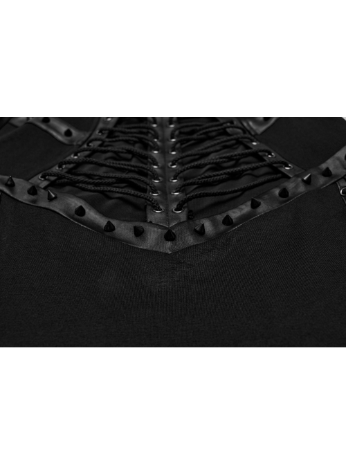 Black Sexy Side Slit Tie Front Center See Through Mesh Patchwork Punk Style Knitted Skirt