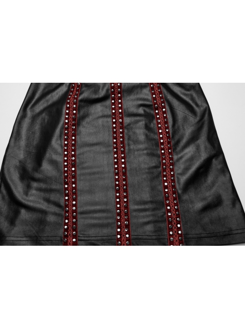 Sexy Black And Red Laminated Front And Back Studded Webbing Decoration Punk Style Adjustable Suspender Dress