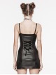 Sexy Black Laminated Front And Back Studded Webbing Decoration Punk Style Adjustable Suspender Dress