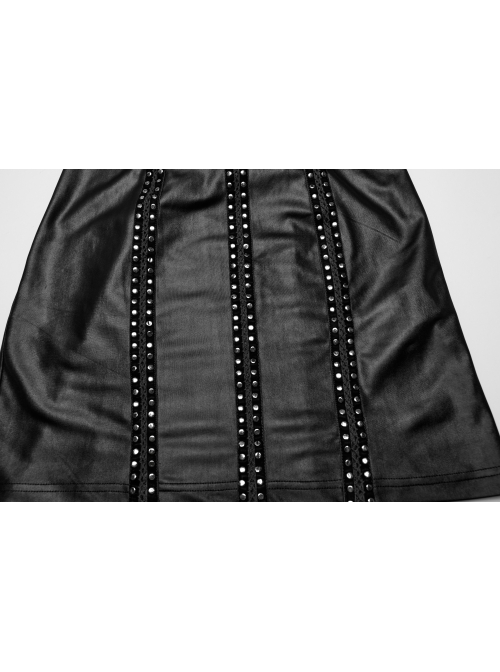 Sexy Black Laminated Front And Back Studded Webbing Decoration Punk Style Adjustable Suspender Dress