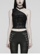 Asymmetrical Black Sexy Off Shoulder Printed Mesh And Rubber Punk Style Choker Vest