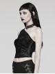 Asymmetrical Black Sexy Off Shoulder Printed Mesh And Rubber Punk Style Choker Vest