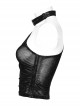 Asymmetrical Black Sexy Off Shoulder Printed Mesh And Rubber Punk Style Choker Vest