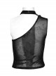 Asymmetrical Black Sexy Off Shoulder Printed Mesh And Rubber Punk Style Choker Vest
