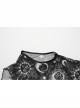 Black Starry Sky Print Pattern Slightly See Through Turtleneck Stretch Mesh Gothic Style Sleeveless Daily T-Shirt