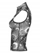 Black Starry Sky Print Pattern Slightly See Through Turtleneck Stretch Mesh Gothic Style Sleeveless Daily T-Shirt