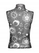 Black Starry Sky Print Pattern Slightly See Through Turtleneck Stretch Mesh Gothic Style Sleeveless Daily T-Shirt