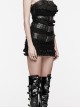 Rebellious Black Ruffled Mesh Spliced Stretch Knit With Removable Leather Straps Punk Style Skirt