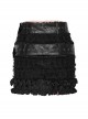 Rebellious Black Ruffled Mesh Spliced Stretch Knit With Removable Leather Straps Punk Style Skirt