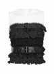 Rebellious Black Ruffled Mesh Spliced Stretch Knit With Removable Leather Straps Punk Style Tube Top