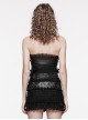 Rebellious Black Ruffled Mesh Spliced Stretch Knit With Removable Leather Straps Punk Style Tube Top