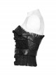 Rebellious Black Ruffled Mesh Spliced Stretch Knit With Removable Leather Straps Punk Style Tube Top