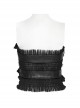 Rebellious Black Ruffled Mesh Spliced Stretch Knit With Removable Leather Straps Punk Style Tube Top