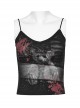 Black And Red Dark Bear Print With Stretch Mesh Gothic Style Daily Adjustable Shoulder Strap T-Shirt