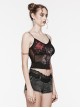 Black And Red Dark Bear Print With Stretch Mesh Gothic Style Daily Adjustable Shoulder Strap T-Shirt
