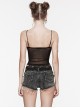 Black And Red Dark Bear Print With Stretch Mesh Gothic Style Daily Adjustable Shoulder Strap T-Shirt