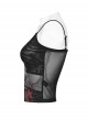 Black And Red Dark Bear Print With Stretch Mesh Gothic Style Daily Adjustable Shoulder Strap T-Shirt