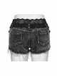 Black Sexy High-Waisted Lace Spliced Micro-Elastic Denim Fabric Punk Style Wild Hot Shorts