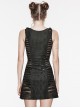 Black Snake Print Taped PU Leather Shoulder Strap Punk Style Deep V-Neck Sleeveless Dress
