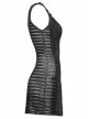 Black Snake Print Taped PU Leather Shoulder Strap Punk Style Deep V-Neck Sleeveless Dress