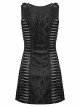 Black Snake Print Taped PU Leather Shoulder Strap Punk Style Deep V-Neck Sleeveless Dress