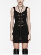 Personalized Black Elastic Mid Front Metal Chain Braid With Elastic Mesh Punk Style Slim Sleeveless Dress