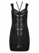 Personalized Black Elastic Mid Front Metal Chain Braid With Elastic Mesh Punk Style Slim Sleeveless Dress
