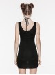 Personalized Black Elastic Mid Front Metal Chain Braid With Elastic Mesh Punk Style Slim Sleeveless Dress
