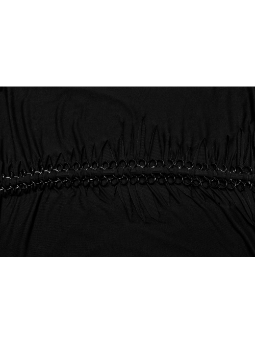 Personalized Black Elastic Mid Front Metal Chain Braid With Elastic Mesh Punk Style Slim Sleeveless Dress