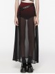 Black And Red See Through High Slit Chiffon Patchwork Tapered Belt Gothic Style Daily Skirt