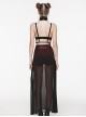 Black And Red See Through High Slit Chiffon Patchwork Tapered Belt Gothic Style Daily Skirt