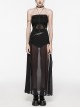 Black See Through High Slit Chiffon Patchwork Tapered Belt Gothic Style Daily Skirt