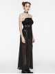 Black See Through High Slit Chiffon Patchwork Tapered Belt Gothic Style Daily Skirt