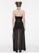 Black See Through High Slit Chiffon Patchwork Tapered Belt Gothic Style Daily Skirt