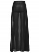 Black See Through High Slit Chiffon Patchwork Tapered Belt Gothic Style Daily Skirt