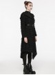 Retro Black Twill Ripped Mesh With Independent Belt Punk Style Asymmetrical Hooded Jacket