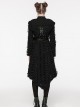 Retro Black Twill Ripped Mesh With Independent Belt Punk Style Asymmetrical Hooded Jacket