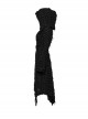 Retro Black Twill Ripped Mesh With Independent Belt Punk Style Asymmetrical Hooded Jacket