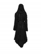 Retro Black Twill Ripped Mesh With Independent Belt Punk Style Asymmetrical Hooded Jacket