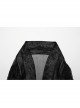 Black See Through Chiffon With Lapel Crackle Leather Side Cross Lace Tie Rope Gothic Style Flowing Jacket