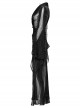 Black See Through Chiffon With Lapel Crackle Leather Side Cross Lace Tie Rope Gothic Style Flowing Jacket