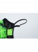 Black And Green Tie Dye Patchwork Taped Knit Front Drawstring Punk Style Hip Hugging Suspender Dress