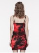 Red And Black Tie Dye Patchwork Taped Knit Front Drawstring Punk Style Hip Hugging Suspender Dress